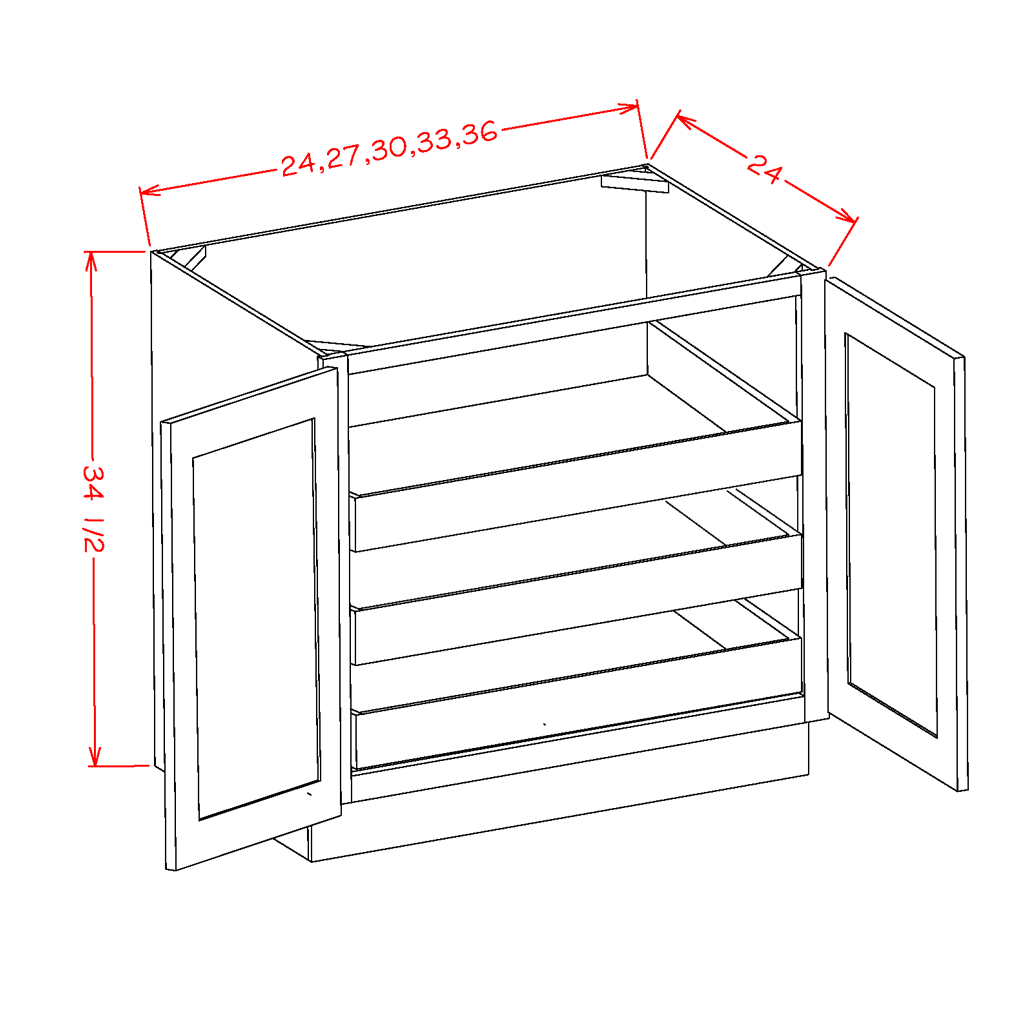 Full Height Double Door Triple Rollout Shelf Bases